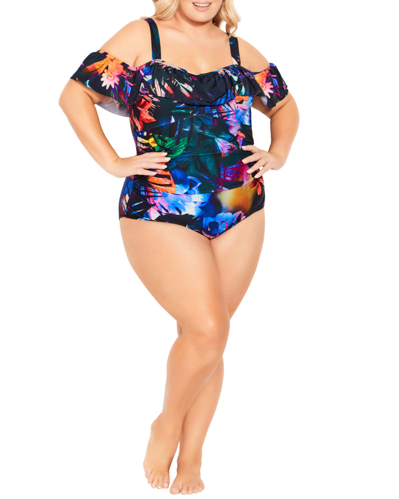 Plus size model wearing Katie Ruffle Swimsuit by avenue | Dia&Co | dia_product_style_image_id:201205